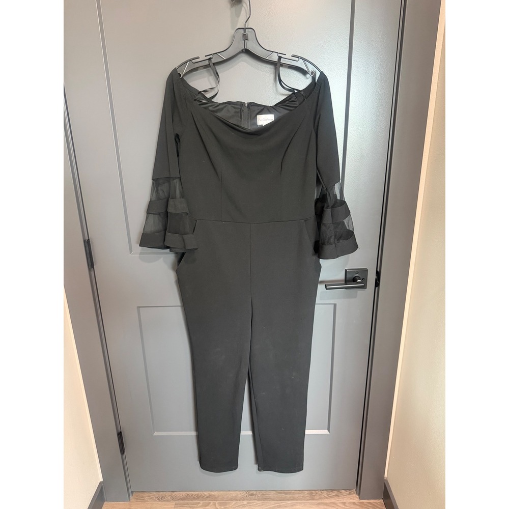 Premier Amour Jumpsuit 12 Black Off the Shoulder Mesh‎ Bell Sleeve Cocktail Chic